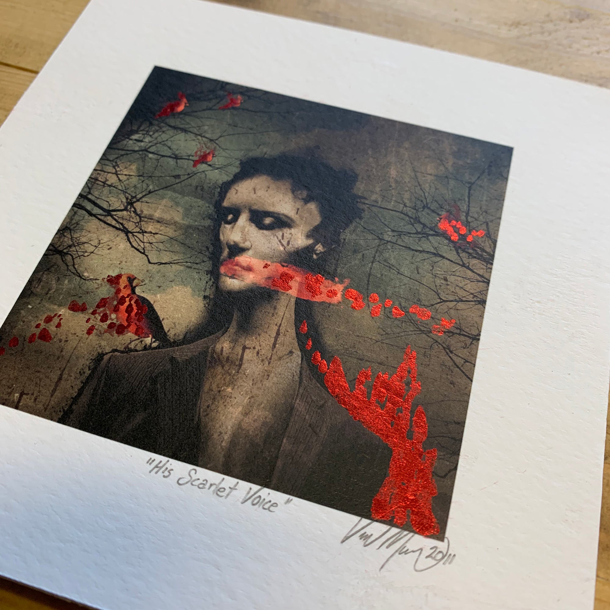 His Scarlet Voice ~ Hand Painted with Ruby Foil