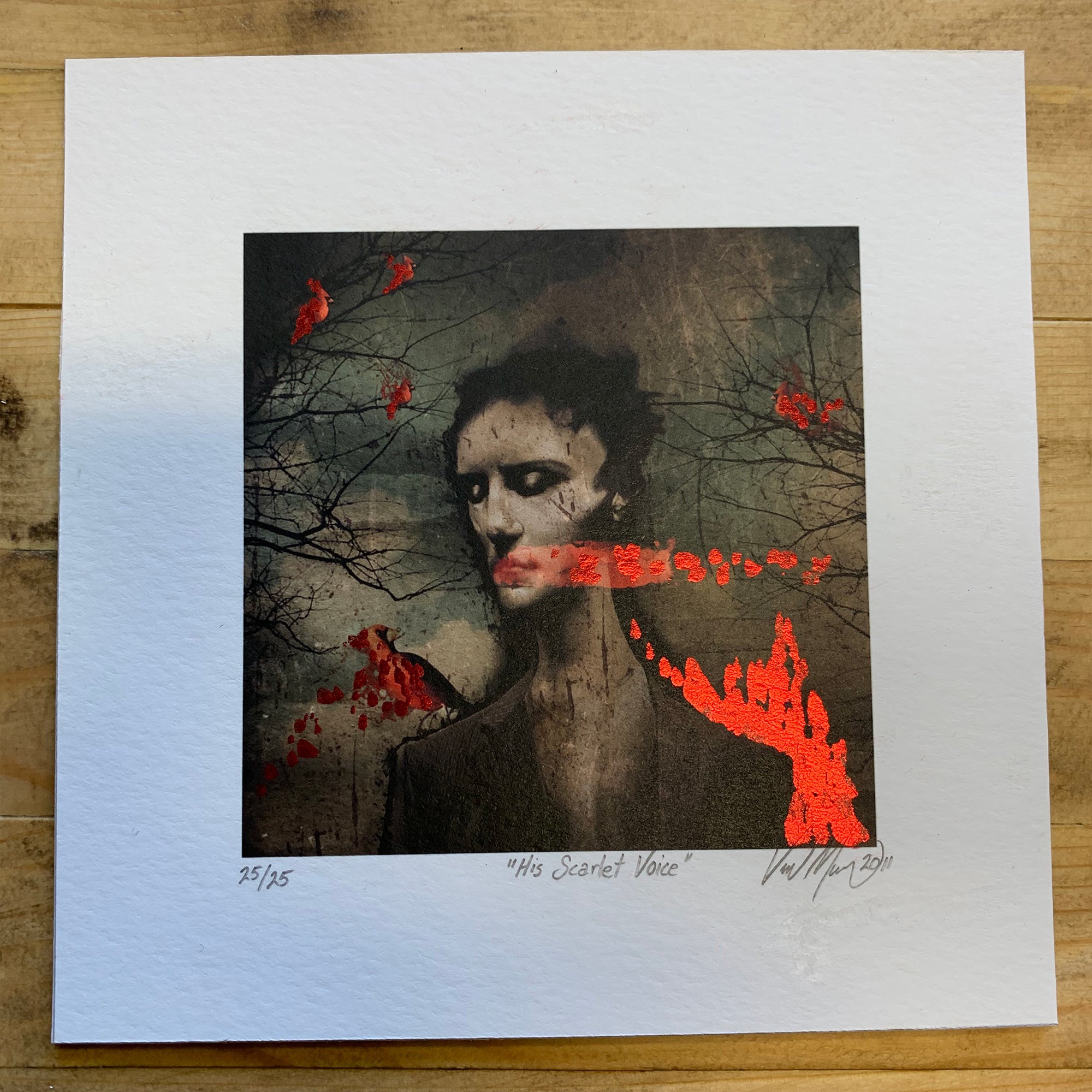 His Scarlet Voice ~ Hand Painted with Ruby Foil